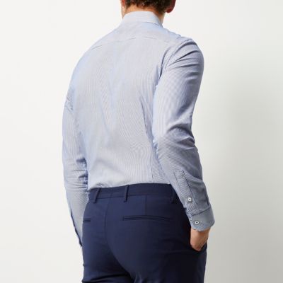 Blue formal stripe slim fit shirt